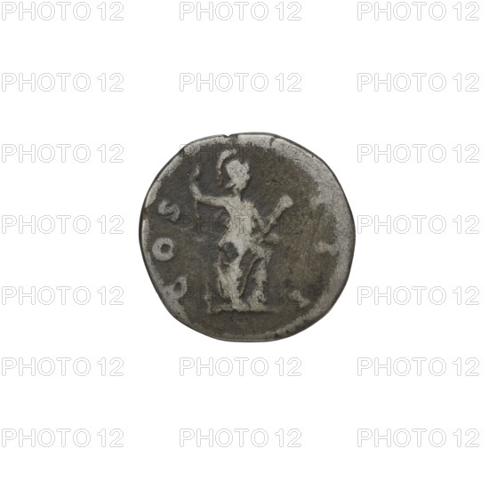 Denarius of Hadrian (76–138; Roman emperor 117–138). Obverse: head of Hadrian in laurel wreath facing right; rim inscription HADRIANVSAVGVSTVS. Reverse: Roma standing right, wearing a short robe and helmet, spear in right hand, parazonium in left, left foot on globe/helmet; rim inscription COS III. 125–128 CE. Rome, Roman Empire (27 BC–476). Coin; weight 3.01 g.