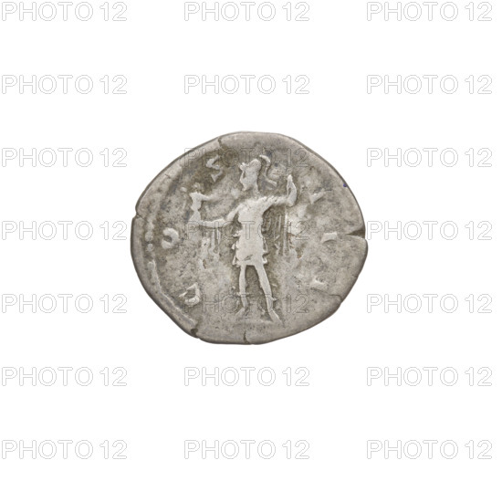 Denarius of Hadrian (76–138; Roman emperor 117–138). Obverse: head of Hadrian in laurel wreath facing right; rim inscription HADRIANVS AVGVSTVS. Reverse: Roma standing left, wearing a short robe and helmet, holding a figure of Victoria in her right hand and a spear in her left; rim inscription COS III. Date: 125–128. Rome, Roman Empire (27 BC–476). Coin; weight 3.07 g.