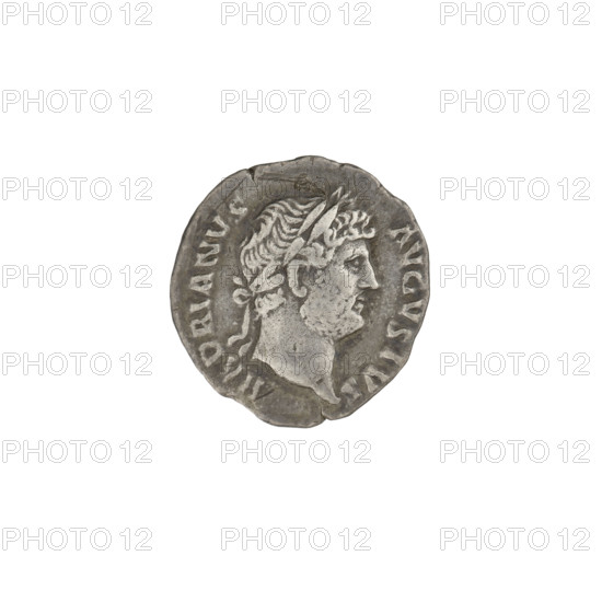 Denarius of Hadrian (76–138; Roman emperor 117–138). Obverse: head of Hadrian in laurel wreath facing right; rim inscription HADRIANVSAVGVSTVS. Reverse: vessels for offerings — simpulum, aspergillum, praefericulum, and lituus; rim inscription COS III. Date: 125–128. Rome, Roman Empire (27 BC–476). Coin; weight 3.00 g.