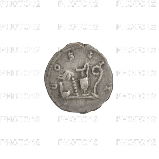 Denarius of Hadrian (76–138; Roman emperor 117–138), 125–128, Rome. Obverse: head of Hadrian in laurel wreath facing right; rim inscription: HADRIANVS AVGVSTVS. Reverse: vessels for offerings — simpulum, aspergillum, praefericulum, and lituus; rim inscription: COS III. Silver coin, weight 3.00 g.