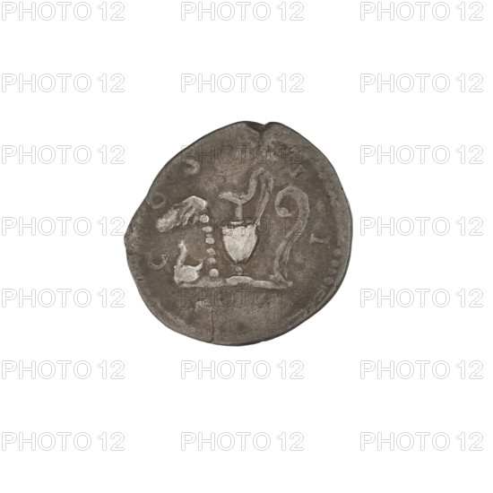 Denarius, Hadrian (76–138; Roman emperor 117–138). Obverse: head of Hadrian in laurel wreath facing right; rim inscription 'HADRIANVS AVGVSTVS'. Reverse: vessels for offerings—simpulum, aspergillum, praefericulum, and lituus; rim inscription 'COS III'. 125–128 CE, Rome, Roman Empire. Coin; weight 2.68 g.