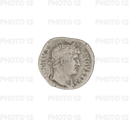 Denarius of Hadrian (76–138; Roman emperor 117–138). Obverse: head of Hadrian in laurel wreath facing right; rim inscription HADRIANVS AVGVSTVS. Reverse: Victoria with wings standing right, dressed in a robe only reaching to the waist, holding her right hand on her head and a large palm leaf in her left; rim inscription COS III. Date: 125–128 CE, Rome. Coin; weight 3.10 g.