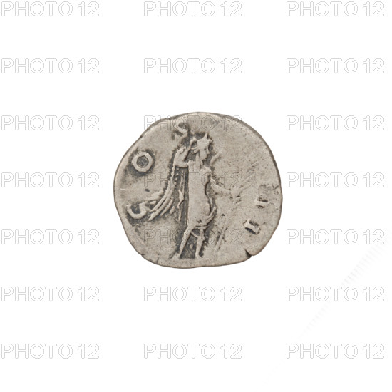 Denarius of Hadrian (76–138 CE; Roman emperor 117–138). Obverse: head of Hadrian in laurel wreath facing right; rim inscription: HADRIANVSAVGVSTVS. Reverse: Victoria with wings standing right, wearing a robe reaching to the waist, right hand on her head, left hand holding a large palm leaf; rim inscription: COS III. Date: 125–128 CE, Rome. Coin; weight 3.10 g.
