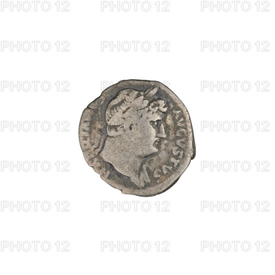 Denarius, Hadrian (76–138; Roman emperor 117–138). Obverse: head of Hadrian in laurel wreath facing right; rim inscription HADRIANVSAVGVSTVS. Reverse: Victoria with wings standing right, dressed in a robe only reaching to the waist, her right hand on her head, in her left hand holding a large palm leaf; rim inscription COS III. 125–128 CE, Rome, Roman Empire (27 BC–476). Coin; weight 2.80 g.