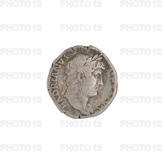 Denarius of Hadrian (76–138; Roman emperor 117–138). Obverse: head of Hadrian in laurel wreath facing right; rim inscription: HADRIANVS. Reverse: Victoria with wings standing right, wearing a robe reaching only to the waist, her right hand on her head and holding a large palm leaf in her left; rim inscription: COS III. Date: 125–128. Rome, Roman Empire (27 BC–476). Coin; weight 3.15 g.