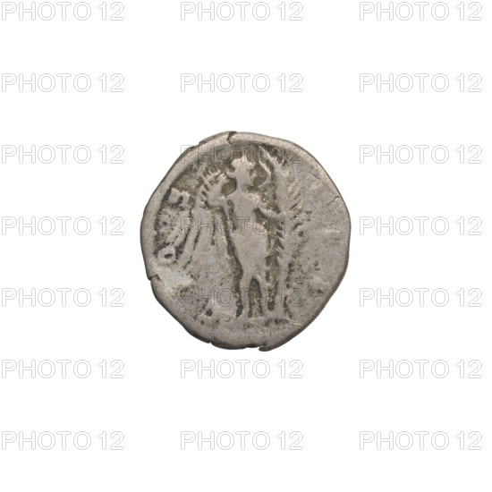 Denarius, Hadrian (76–138; Roman emperor 117–138). Obverse: head of Hadrian in laurel wreath facing right; rim inscription: HADRIANVS. Reverse: Victoria with wings standing right, dressed in a robe only reaching to the waist, her right hand on her head, in her left hand holding a large palm leaf; rim inscription: COSIII. Date: 125–128. Rome, Roman Empire (27 BC–476). Coin; weight 3.15 g.
