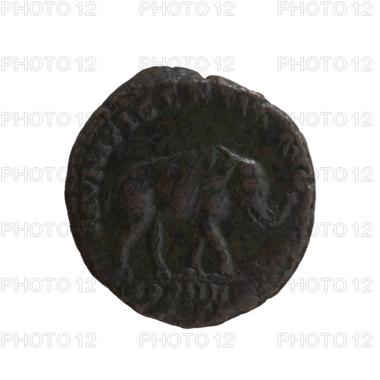 Antoninus Pius (86–161; Roman emperor 138–161), issuer. Coin depicting head of the emperor in a laurel wreath; obverse inscription NTONINVS AVG - PIVS PP TR P XII; reverse shows an elephant walking to the right with inscription MVNIFICENTIA AVG and COS IIII / SC in exergue. Date: 148–149. Roman Empire (27 BC–476), Rome. Coin: diameter 26.0–26.5 mm, weight 12.52 g, axis 180°.