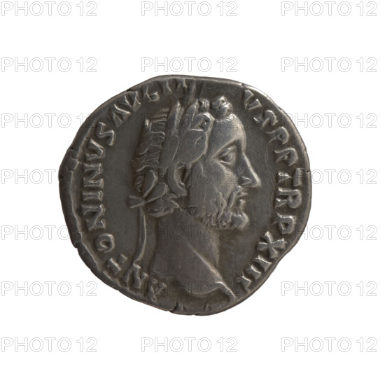 Denarius of Antoninus Pius (86–161; Roman emperor 138–161), ca. 149–150. Obverse: Head of Antoninus Pius in laurel wreath facing right, inscription ANTONINVS AVG PI - VS PP TR P XIII. Reverse: Felicitas standing left, holding a long caduceus in his right hand and a cornucopia in his left, inscription C O - S - IIII. Personifications; iconography: Antoninus Pius, Felicitas, caduceus, cornucopia. Roman Empire (27 BC–476). Coin; diameter 16.5 mm; weight 3.42 g; axis 180°.