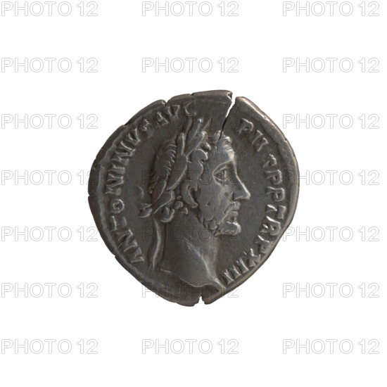 Denarius of Antoninus Pius (86–161; Roman emperor 138–161), c. 149–150. Obverse: Head of Antoninus Pius in a laurel wreath facing right, inscription ANTONINVS AVG - PIVS PP TR P XIII. Reverse: Felicitas standing left, holding a long caduceus in his right hand and a cornucopia in his left, inscription C O - S - IIII. Iconography: caducei, personifications, Felicitas, cornucopias. Roman Empire (27 BC–476), Rome. Coin; diameter 18.5–19.0 mm, weight 3.23 g, axis 210°.