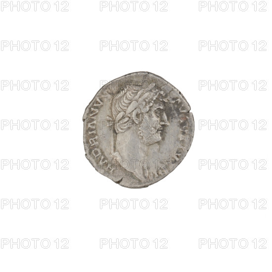 Denarius of Hadrian (76–138; Roman emperor 117–138). Obverse: head of Hadrian in laurel wreath facing right; rim inscription HADRIANVSAVGVSTVS. Reverse: Abundantia seated left, wearing a long robe, holding a hook in her right hand and a cornucopia in her left; in front of her a modius with ears of grain; rim inscription COSIII. Date: 128–132. Rome, Roman Empire (27 BC–476). Coin; weight 3.00 g.