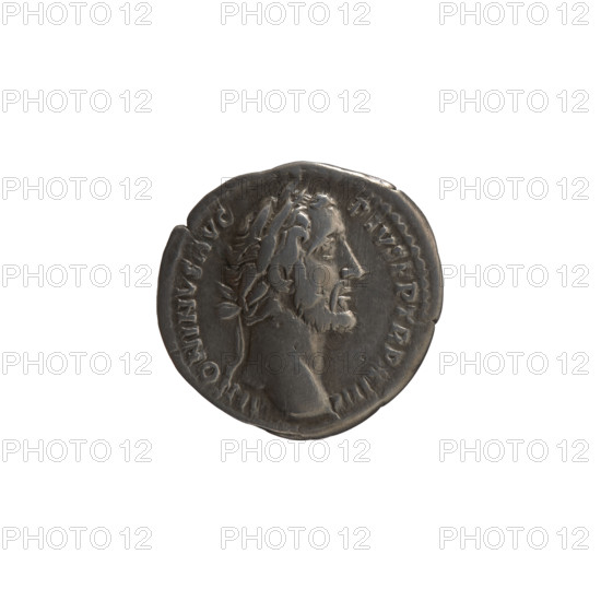 Denarius, Antoninus Pius (86–161; Roman emperor 138–161), issuer: Antoninus Pius. Obverse: Head of Antoninus Pius in a laurel wreath facing right, legend 'ANTONINVS AVG - PIVS PP TR P XIIII'. Reverse: Naked Genius stands frontally with head turned left, holding a patera in his right hand and ears of corn in his left, legend 'C O S - IIII'. Date: 150–151. Culture/place: Roman Empire, Rome. Medium/function: Coin. Measurements: diameter 17.0–18.0 mm, weight 2.60 g, axis 15°.