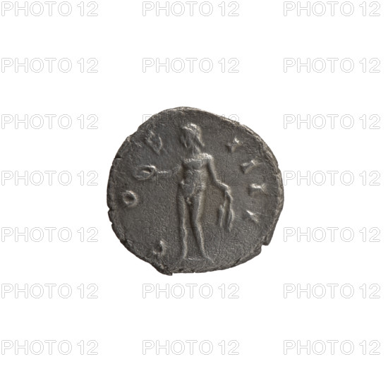 Denarius, Antoninus Pius (86–161; Roman emperor 138–161), issuer: Genius (personification). Obverse: Head of the emperor in a laurel wreath facing right, inscription NTONINVS AVG S P P TR P XIIII. Reverse: Naked Genius stands frontally, head turned left, holding a patera in his right hand and ears of corn in his left, inscription C O S IIII. Date: 150–151. Culture: Roman Empire. Place: Rome. Object type: coin. Diameter: 16.0–17.0 mm. Weight: 2.90 g. Axis: 180°.