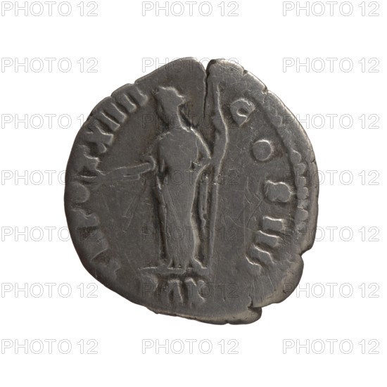 Denarius of Antoninus Pius (86–161; Roman emperor 138–161). Obverse: head of Antoninus Pius in a laurel wreath facing right, legend IMP CAES T AEL HADR. TONINVS AVG PIVS PP around. Reverse: Pax standing left, holding a branch in his right hand and a long scepter in his left, legend TR POT XIIII — COS IIII around. Episode: PAX, dated 150–151. Roman Empire (27 BC–476), Rome. Coin. Diameter: 17.0–17.5 mm; weight: 2.35 g; axis: 180°.