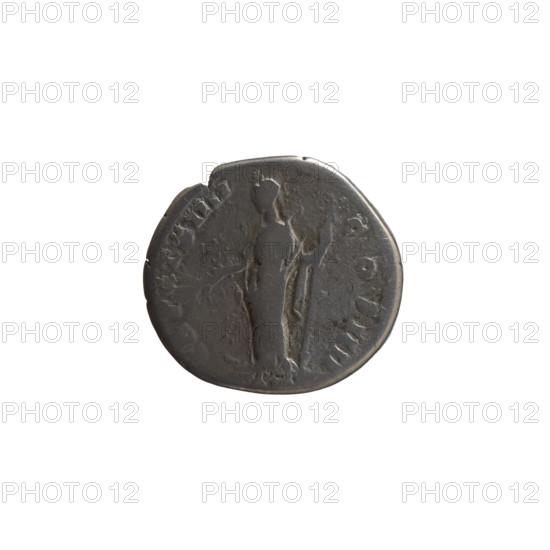 Denarius, Antoninus Pius (86–161; Roman emperor 138–161), issuer: Antoninus Pius. Obverse: Head of the emperor in a laurel wreath to the right; legend IMP CAES T AEL HADR ANTONINVS AVG PIVS PP. Reverse: Pax stands left, holds a branch in his right hand and a long scepter in his left; legend TR POT XIIII - COS IIII. Iconography: Antoninus Pius, personifications. Episode: PAX, 150–151. Roman Empire (27 BC–476), Rome. Coin; diameter 17.0–18.0 mm, weight 3.10 g, axis 195°.