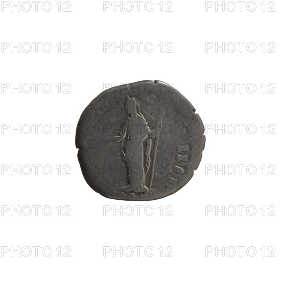 Denarius of Antoninus Pius (reigned 138–161 AD). Obverse: bare-headed bust of Antoninus Pius right, inscribed IMP CAES T AEL HADR ANTONINVS AVG PIVS PP. Reverse: Pax standing left, holding a branch in her right hand and a long scepter in her left, inscribed XIIII • COS IIII. Date: 150–151 AD. Roman Empire, Rome. Coin; diameter 16.0–18.0 mm, weight 3.22 g, axis 180°.