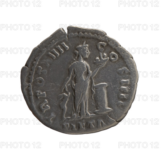 Denarius, Antoninus Pius (86–161; Roman emperor 138–161), issuer. Obverse: head of the emperor in a laurel wreath facing right, legend I P CAES T AEL HADR AN - ONINVS AVG PIVS PP. Reverse: Pietas stands to the right; with his right hand lowered he holds a fawn by the neck, in his left hand he holds a bowl of fruit above an altar, legend TR POT XIIII - CO S IIII. Inscription/section: PIETA, 150–151. Roman Empire (27 BC–476), Rome. Coin. Diameter 17.5–18.0 mm, weight 2.95 g, axis 180 degrees.