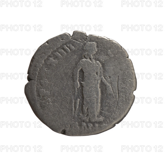 Denarius of Antoninus Pius (86–161; Roman emperor 138–161), issuer: Antoninus Pius. Obverse: head of the emperor in a laurel wreath facing right; inscription CAES T AEL HADR ANTONINVS AVG PIVS. Reverse: Tranquillitas standing right, holding a rudder in his right hand and ears of corn in his left; inscription R POT XIIII - C. Iconography: ears of corn, personifications (Tranquillitas), rudders; head of the emperor in a laurel wreath. Date: 150–151. Place: Rome, Roman Empire (27 BC–476). Object type: coin (denarius). Dimensions: diameter 17.5–18.0 mm, weight 2.67 g, axis 180 degrees.