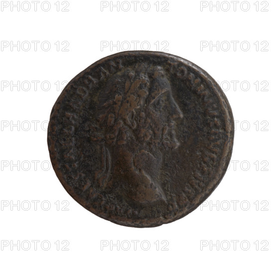 Antoninus Pius (86–161; Roman Emperor 138–161), issuer: head of Antoninus Pius in a laurel wreath to the right, legend IMP CAES T AEL HADR AN TONINVS AVG PIVS PP around; reverse: Iustitia seated left, holding a patera in her right hand and a long scepter in her left, legend IVSTITIA in a section, in SC fields, R POT XIIII - S IIII around; date c. 150–151; Roman Imperial bronze coin; diameter 25.0–26.5 mm; weight 12.10 g; axis 195°.