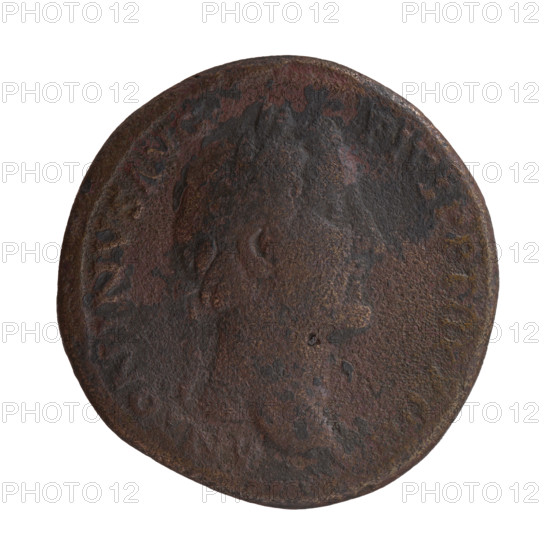 Sestertius, Antoninus Pius (86–161; Roman emperor 138–161). Obverse: Head of Antoninus Pius in a laurel wreath facing right, inscription 'ANTONINVS AVG - PIVS PP TR P XIIII'. Reverse: Aequitas standing left, holding scales in her right hand and a cornucopia in her left, inscription 'C - OS - IIII', field marks 'S - C'. Date: 150–151 CE. Roman Empire (27 BCE–476 CE), Rome. Coin; diameter 32.0–32.5 mm, weight 22.05 g, axis 165°.