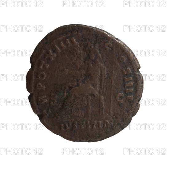 Antoninus Pius (86–161; Roman Emperor 138–161), issuer; personifications; iconography includes scepters, paterae, Iustitia (personification). Obverse: Head of Antoninus Pius in a laurel wreath facing right, legend ADR ANT ONINVS AVG PIVS. Reverse: Iustitia seated left, holding a patera in her right hand and a long scepter in her left, legend TR POT XIIII - C OS IIII, with IVSTITIA in a section and control letters SC in the fields. Date: 150–151. Roman Empire, Rome. Coin: diameter 26.5 mm; weight 10.65 g; axis 180°.