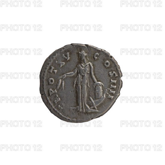 Denarius of Antoninus Pius (86–161; Roman emperor 138–161). Obverse: Head of Antoninus Pius in a laurel wreath facing right, legend 'IMP CAES T AEL HADR ANTON NVS AVG PIVS PP'. Reverse: Annona standing left, holding ears of corn in her right hand and resting her left on a container (modius) on a ship, legend 'R POT XV - COS IIII'. Date: 151–152. Roman Empire (27 BC–476). Coin; diameter 18.0–19.0 mm, weight 3.45 g, axis 180°.