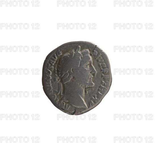Denarius of Antoninus Pius (86–161; Roman emperor 138–161), c. 151–152, Rome. Obverse: Head of Antoninus Pius in laurel wreath facing right, legend ANTONINVS AVG - PIVS PP TR P XV. Reverse: Fortuna standing right, holding a long rudder in her right hand and a horn of plenty in her left, with C O - IIII. Bronze/metal coin; diameter 17.0–18.0 mm, weight 3.00 g, axis 180°.