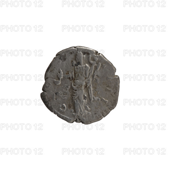 Denarius of Antoninus Pius (86–161; Roman emperor 138–161), 151–152. Obverse: Head of Antoninus Pius in a laurel wreath facing right, inscription ANTONINVS AVG – P, S PP, XV. Reverse: Vesta standing left, holding a ladle (simpulum) in her right hand and a palladium in her left, inscription C OS – IIII. Roman Empire; Rome. Coin; diameter 17.0–18.0 mm; weight 3.10 g; axis 180°.