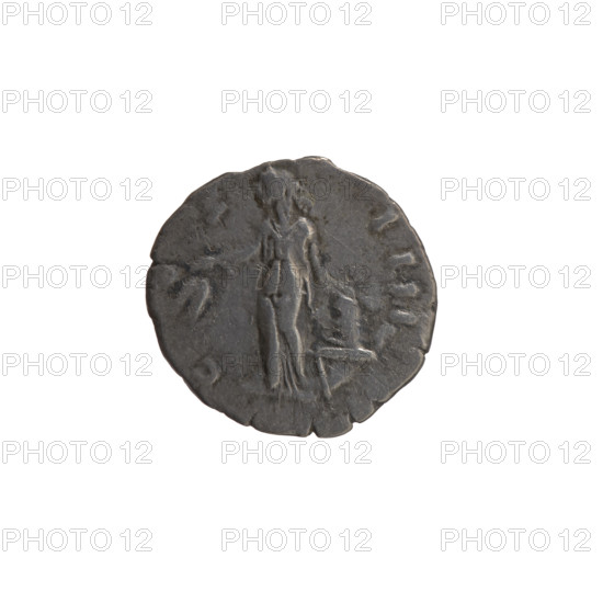 Denarius, Antoninus Pius (86–161; Roman emperor 138–161), issuer: Antoninus Pius. Obverse: Head of Antoninus Pius in a laurel wreath facing right, inscription ANTONINVS AVG - PIV, PP TR P XVI. Reverse: Annona (personification) stands left, holds ears of corn in her right hand, rests her left on a container (modius) standing on a ship, inscription COS - I III. Date: 152–153. Roman Empire, Rome. Coin: diameter 16.5–17.0 mm, weight 2.50 g, axis 165°. Icons/attributes: Annona, ears of corn, modius, ships; iconography includes personifications and head of the emperor in a laurel wreath.