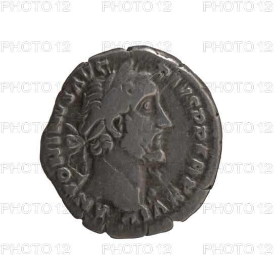 Denarius, Antoninus Pius (86–161; Roman emperor 138–161) (issuer). Obverse: Head of Antoninus Pius in a laurel wreath facing right, legend ANTONINVS AVG - PIVS PP TR P XVII. Reverse: Vesta in a veil standing left, holding a ladle (simpulum) in her right hand and a palladium in her left, legend C OS - IIII. Roman deities: Vesta. Iconography: head of the emperor in a laurel wreath; palladium (attribute). Date: 153–154. Culture/place: Roman Empire, Rome. Object type and materials: coin (denarius). Measurements: diameter 17.5–18.0 mm, weight 3.00 g, axis 150°.
