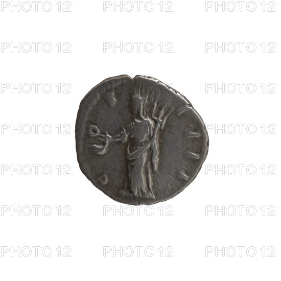 Denarius of Antoninus Pius (86–161; Roman emperor 138–161). Obverse: Head of Antoninus Pius in a laurel wreath facing right, legend 'ANTONINVS AVG PI - VS PP TR P XVI'. Reverse: Vesta in a veil standing left, holding a ladle (simpulum) in her right hand and a palladium in her left, legend 'COS - I III'. Roman coin, 152–153 CE, Rome. Diameter 17.0–18.0 mm, weight 3.18 g, axis 0°.