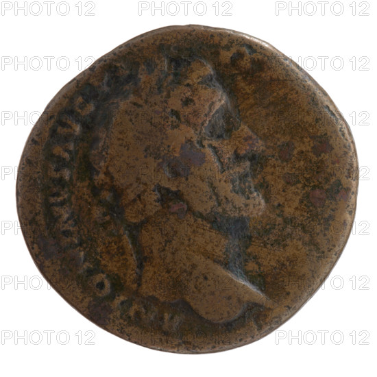 sestertius, Antoninus Pius (86–161; Roman emperor 138–161), issuer: Antoninus Pius; iconography: head of the emperor in a laurel wreath; pileus (attribute); Libertas (personification). Obverse: Head of Antoninus Pius in a laurel wreath to the right, inscription ANTONINVS AVG PIVS, all around. Reverse: Libertas stands frontally, head turned to the right, holding a liberation cap (pileus) in her right hand, left hand outstretched, inscription LIBEI (or LIBE I) all around, control marks SC in the fields. Date: 153–154. Roman Empire (27 BC–476), Rome. Coin. Diameter 31.0–32.0 mm, weight 21.25 g, axis 30°.