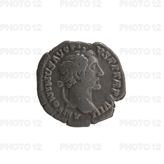 Denarius, Antoninus Pius (86–161; Roman emperor 138–161) — obverse: head of the emperor in a laurel wreath facing right, inscription 'ANTONINVS AVG PI - VS PP TR P XVIII'; reverse: Annona stands left, holds ears of corn in her right hand, rests her left on a container (modius) standing on a ship, inscription 'C OS - IIII' all around. Iconography: personifications, ears of corn, modius, ships. Date: 154–155. Culture/place: Roman Empire, Rome. Object type/material: coin (denarius). Dimensions: diameter 17.5–18.5 mm, weight 2.90 g, axis 180 degrees.