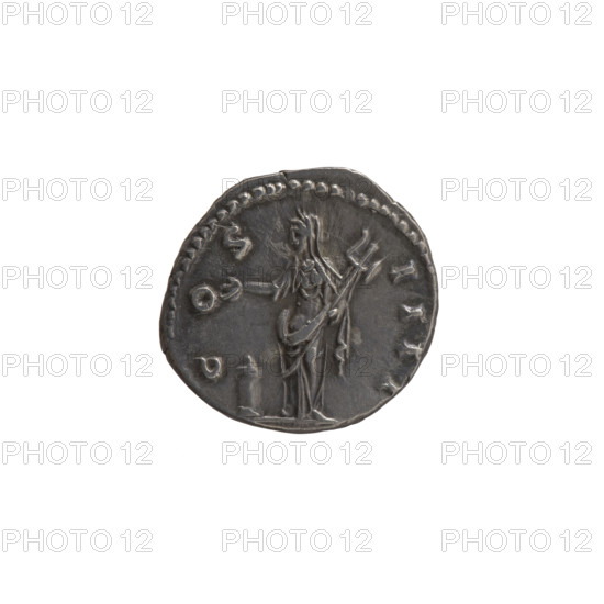 Denarius, Antoninus Pius (86–161; Roman emperor 138–161). Obverse: head of the emperor in a laurel wreath facing right, legend 'ANTONINVS AVG PI - VS, P TR P XVII'. Reverse: Vesta in a veil standing left, holding a ladle (simpulum) in her right hand and a palladium in her left, legend 'C OS - IIII'. Roman deities; iconography: ladles, palladium. Date: 153–154 CE. Roman Empire (27 BC–476), Rome. Coin; diameter 16.5–17.0 mm; weight 3.00 g; axis 180°.