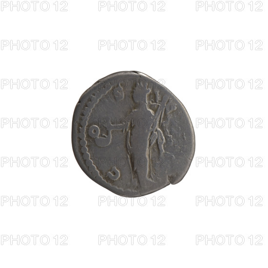 Denarius of Antoninus Pius (86–161; Roman emperor 138–161), 153–154. Obverse: head of the emperor in a laurel wreath facing right, legend ANTONI–VS PP TR P XVII. Reverse: Vesta in a veil standing left, holding a ladle (simpulum) in her right hand and a palladium in her left, legend C OS. Roman deities; iconography. Coin of the Roman Empire (27 BC–476), Rome. Coin: diameter 16.5–18.0 mm, weight 2.87 g, axis 180°.