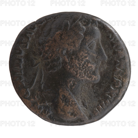 Antoninus Pius (86–161; Roman Emperor 138–161), issuer. Obverse: head of the emperor in a laurel wreath facing right, inscription ANTONINVS AV, S PP TRP XVIII. Reverse: Felicitas standing frontally with head turned left, holding a long caduceus in her right hand and ears of corn in her left, inscription FELICITA - S - C - OS IIII in S C fields. Date: 154–155. Roman Imperial coin; Rome. Coin: diameter 24.0–25.0 mm, weight 10.60 g, axis 0°.