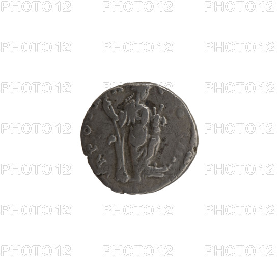 Denarius, Antoninus Pius (86–161; Roman emperor 138–161). Obverse: Head of the emperor in a laurel wreath facing right, inscribed ANTONINVS PIVS PP IMP II. Reverse: Annona standing to the right with one foot on the prow of a ship, holding a long rudder in her right hand and a container with ears of grain (modius) in her left; inscribed R POT X COS II. Date: 156–157. Roman Empire, Rome. Coin; diameter 14.5–15.0 mm, weight 2.45 g, axis 0°.