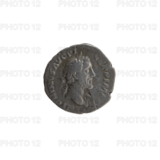 Denarius, Antoninus Pius (86–161; Roman emperor 138–161). Obverse: head of the emperor in a laurel wreath to right, legend ANTONINVS AVG PI - VS PP IMP. Reverse: Annona standing to right with one foot on the ship's prow, holding a long rudder in her right hand and a modius (container with ears of grain) in her left; legends R POT X - CO, IIII. Date: 156–157. Roman Empire, Rome. Coin. Diameter 16.0–16.5 mm; weight 2.60 g; axis 0°.