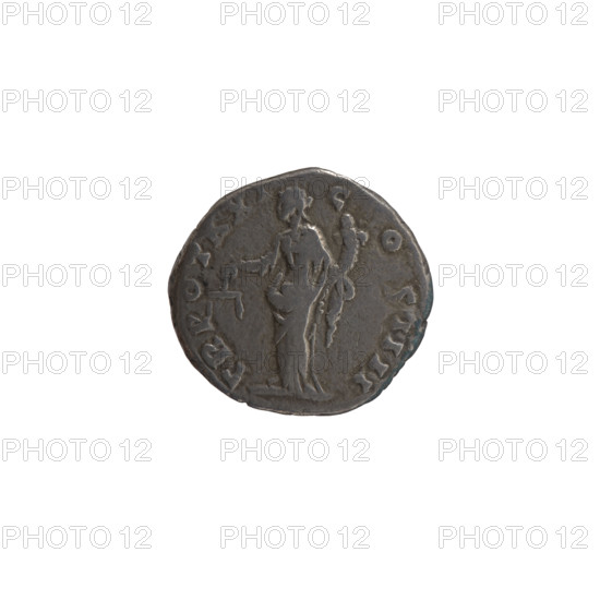 Denarius, Antoninus Pius (86–161; Roman emperor 138–161), issuer: personification Aequitas; obverse: head of the emperor in a laurel wreath facing right, inscription ANTONINVS AV I; reverse: Aequitas standing left, holding scales in her right hand and a cornucopia in her left, inscription TR POT XXI — COS IIII; date: 157–158; Roman Empire, Rome; coin; diameter 15.0–16.5 mm; weight 3.10 g; axis 180°.