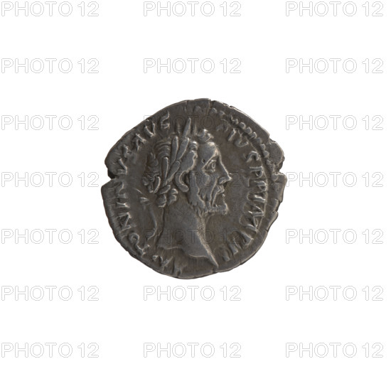 Denarius, Antoninus Pius (86–161; Roman emperor 138–161). Obverse: Head of Antoninus Pius in a laurel wreath facing right, legend 'ANTONINVS AVG - PIVS PP IMP II'. Reverse: Annona (personification) stands left; in her right hand she holds ears of corn above a container (modius), in her left hand a long rudder resting on a ship, legend 'R POT XXI - COS IIII'. Date: 157–158. Culture: Roman Empire. Place: Rome. Medium: coin. Diameter: 17.0–18.0 mm. Weight: 2.95 g. Axis: 165°.