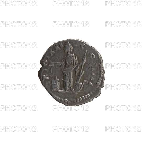 Denarius, Antoninus Pius (86–161; Roman emperor 138–161) — obverse: head of the emperor in a laurel wreath facing right, legend ANTONINVS AVG PIVS PP IMP II; reverse: Annona (personification) stands left, holding ears of corn above a container (modius) in her right hand and a long rudder resting on a ship in her left, legend R POT XXI COS IIII. Date: 157–158. Roman Empire (27 BC–476), Rome. Coin; diameter 17.0–18.0 mm, weight 2.95 g, axis 165°.