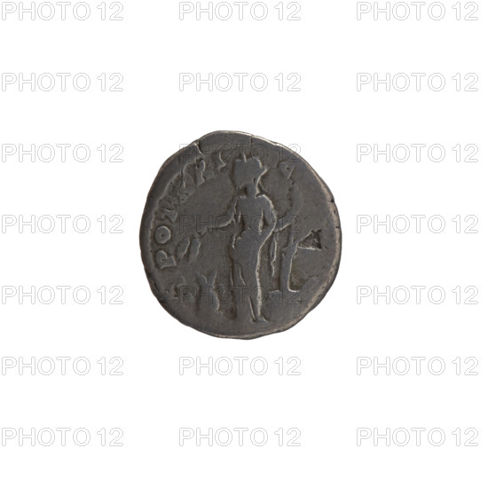 Denarius of Antoninus Pius (86–161; Roman emperor 138–161). Obverse: Head of the emperor in a laurel wreath facing right, legend ONINVS AVG - PIVS. Reverse: Annona (personification) stands left; in her right hand she holds ears of corn above a container (modius), in her left hand a long rudder resting on a ship, legend T·POT XXI - C. Iconography: Annona, ears of corn, personifications, ships, rudders. Date: 157–158. Place: Rome, Roman Empire. Coin: silver; diameter 15.0–16.0 mm; weight 2.87 g; axis 180°.
