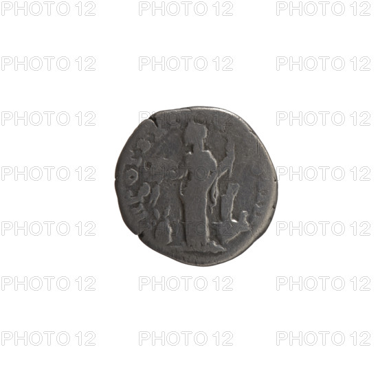 Denarius, Antoninus Pius (86–161; Roman emperor 138–161), issuer: Antoninus Pius. Obverse: head of the emperor in a laurel wreath facing right, legend ANTONIN - PIVS PP IMP II. Reverse: Annona (personification) stands left; in her right hand she holds ears of corn above a container (modius), in her left hand she holds a long rudder resting on a ship, legend TR POT XXI - C, S IIII. Date: 157–158. Roman Empire (27 BC–476), Rome. Coin. Diameter: 16.0–17.5 mm. Weight: 2.85 g. Axis: 195°.
