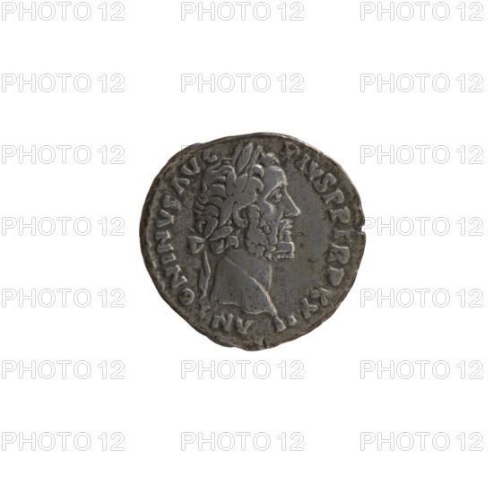 Denarius of Antoninus Pius (86–161; Roman emperor 138–161), 158–159. Obverse: Head of the emperor in a laurel wreath facing right, legend ANTONINVS AVG - PIVS PP TR P XXII. Reverse: Facade of a temple with eight columns and two statues (Divine Augustus and Livia), legend TEMPLVM DIVI AVG R, in section COS II. Roman Empire (27 BC–476). Coin; diameter 16.0–17.0 mm, weight 3.15 g, axis 15°.