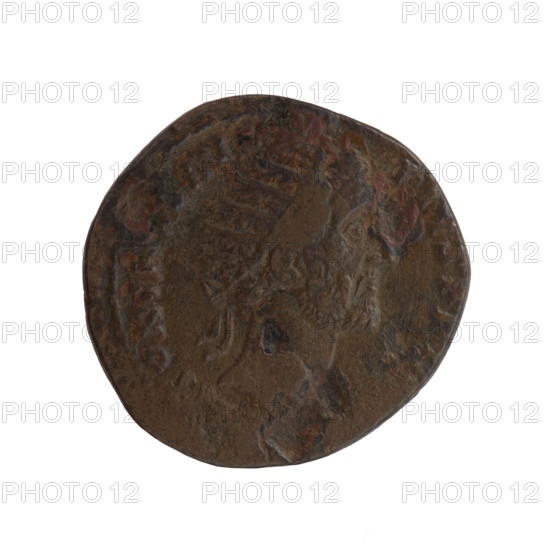 Dupondius of Antoninus Pius (86–161; Roman emperor 138–161). Obverse: Head of Antoninus Pius in radiant crown facing right, inscription TONIN S AVG - PIVS PP IM. Reverse: Annona stands to the right with one leg on the prow of a ship, holding a long rudder in her right hand and a modius (container with ears of grain) on her knee with her left hand; inscription TR POT XXI - COS, II, control letters SC in fields. Date: 157–159. Roman Empire, Rome. Coin (dupondius): diameter 24.0 mm, weight 11.16 g, axis 0°.