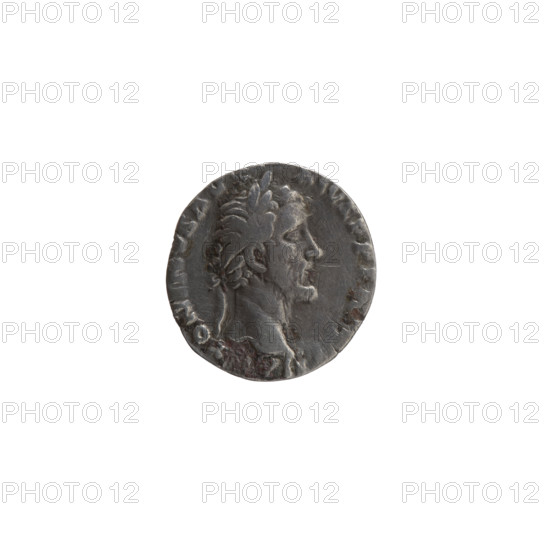 Denarius of Antoninus Pius (86–161; Roman emperor 138–161). Obverse: Head of Antoninus Pius with a laurel wreath facing right, inscription A•TONINVS•AV•PIVS•PP•II. Reverse: The emperor in a toga and veil stands left, holding a patera above a tripod with a bull lying behind it, and a scroll in his left hand, inscription VOTA SOL•DECENN•II; episode COS IIII (158–159). Roman Empire (27 BC–476), Rome. Coin: diameter 14.0–15.0 mm, weight 2.25 g, axis 180°.