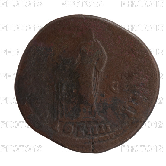 Sestertius, Antoninus Pius (86–161; Roman emperor 138–161), issuer: emperor with a veil on his head; obverse: head of the emperor with a laurel wreath to the right, inscription ANTONINVS AVG - PIVS PP; reverse: emperor in toga and veil standing left, holding a patera above a tripod in his right hand and a scroll in his left, inscriptions VO, DEC III, COS IIII (in a section), -C.; iconography: tripods, veils, paterae; date: 158–159; culture/place: Roman Empire, Rome; object type: coin; coin measurements: diameter 29.5–31.0 mm, weight 22.50 g, axis 180 degrees.