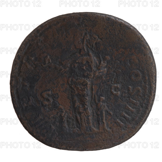 Sestertius of Antoninus Pius (86–161; Roman emperor 138–161). Obverse: head of the emperor in a laurel wreath facing right, inscription TONINVS AVG - PIVS PP TR P[X]. Reverse: Pietas stands left, holds a globe in her outstretched right hand and a child in her left, two children standing at her sides, inscription PIETATI - COS IIII, in S C. Date: 158–159. Roman Empire, Rome. Coin. Diameter 32.0–34.0 mm; weight 19.40 g; axis 180°.
