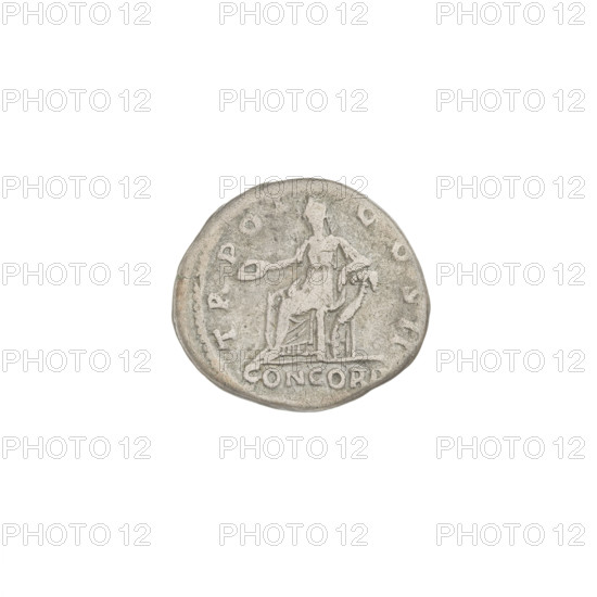 denarius, Aelius (101–138; successor of Hadrian 136–138); Obv.: head of Aelius facing right; rim inscription: LAELIVSCAESAR. Rev.: Concordia seated left on a throne, holding a patera in her right hand and resting her left hand on the arm of the throne formed as a cornucopia; rim inscription: TRPOTCOSII. Episode: CONCORDIA, 137, Rome, Roman Empire (27 BC–476). Coin; weight 3.45 g.