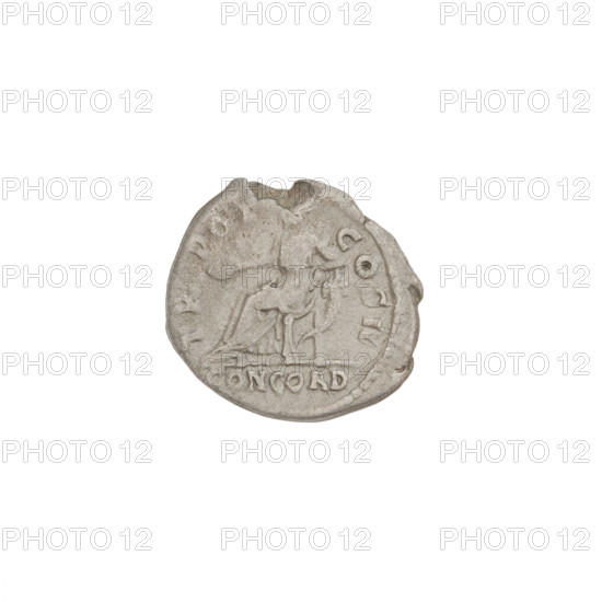 denarius, Aelius (101–138; successor of Hadrian 136–138); obverse: head of Aelius right; rim inscription LAELIVSCAESAR. Reverse: Concordia seated left on a throne, holding a patera in her right hand and resting her left hand on the arm of the throne in the form of a cornucopia; rim inscription TRPOTCOSII. Episode CONCORDIA, 137, Rome, Roman Empire (27 BC–476); coin; weight 3.10 g.