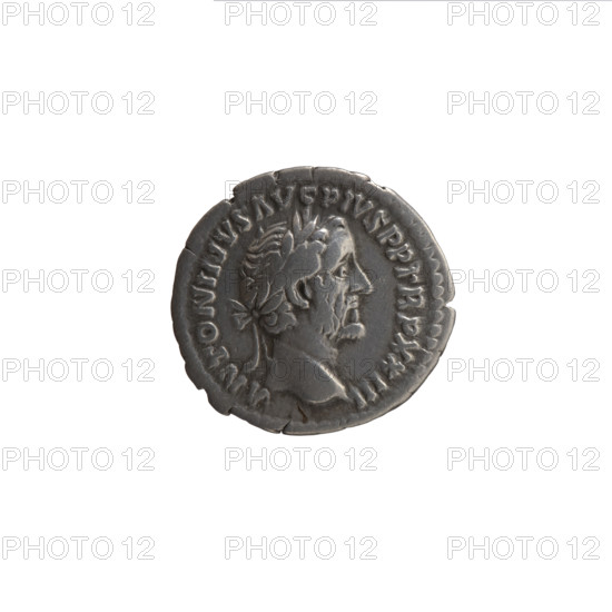 Denarius of Antoninus Pius (ruled 138–161). Obverse: head of the emperor in a laurel wreath facing right, legend ANTONINVS AVG PIVS PP TRP XXIII. Reverse: Felicitas standing left, holding a globe in her right hand and a cornucopia in her left, legend FELICITATI · AVG · COS · IIII. Date: 159–160. Roman Empire, Rome. Coin; diameter 16.5–18.0 mm, weight 3.25 g, axis 0°.